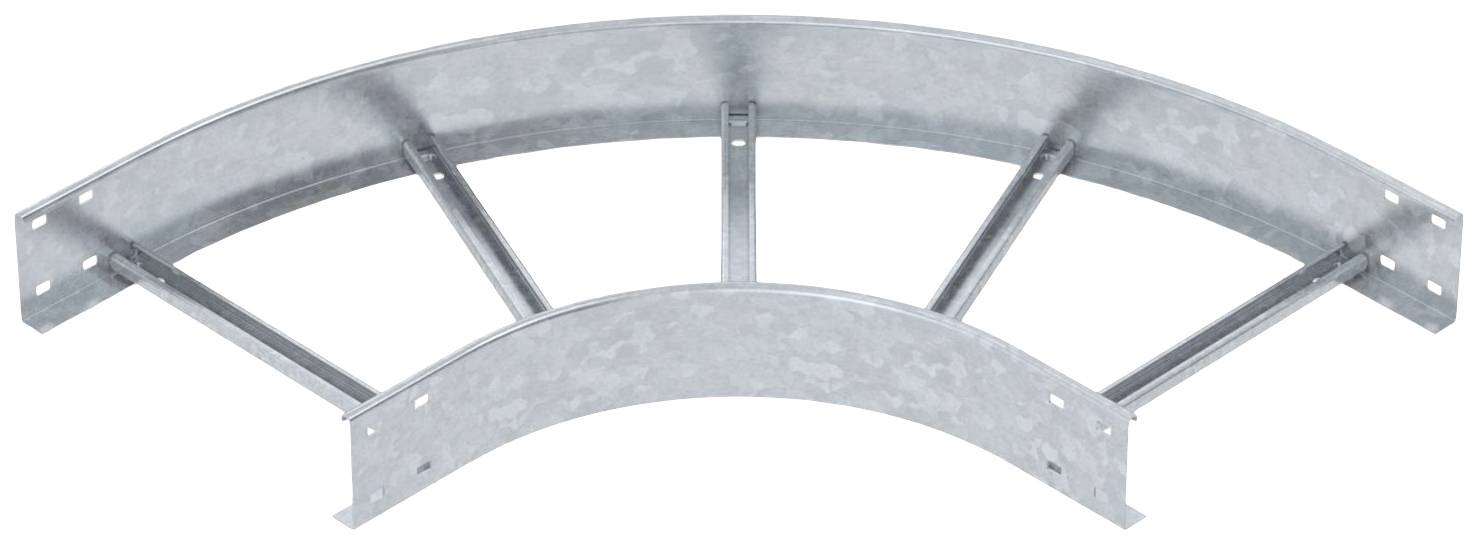 Ein gebogenes, verzinktes Metallteil mit fünf Verbindungselementen, die als Stützstruktur dienen.