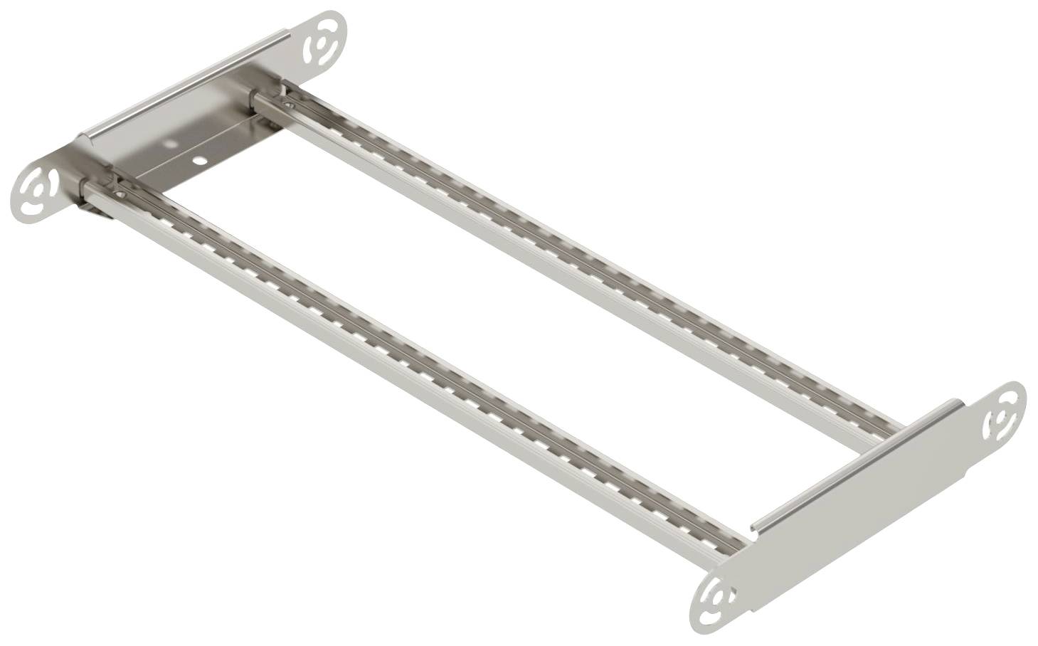 Tragrahmen aus Metall, rechteckige Form, verwendet für mechanische Befestigungen oder Montagen, auf weißem Hintergrund.