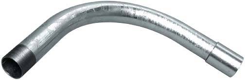 Metallisches Rohr mit 90-Grad-Biegung, geeignet für industrielle Anwendungen oder Installationen.