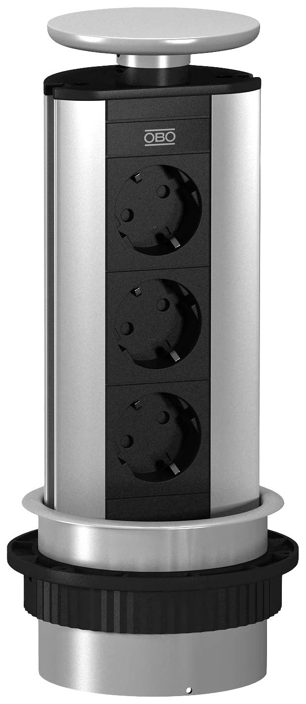 OBO Bettermann 6116866 Tischsteckdose Aluminium, Schwarz Schutzkontakt