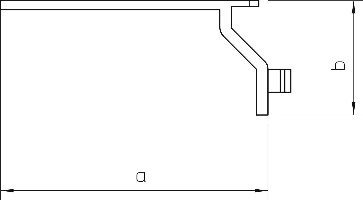 Technische Zeichnung eines Profils, das Detailmaße für Höhe 'b' und Breite 'a' zeigt. Geeignet zur Darstellung von Bauelementen.