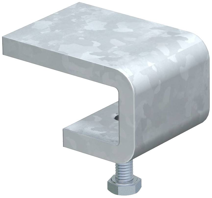 Metallklammer in L-Form mit Schraube für Befestigungszwecke, aus verzinktem Stahl. Geeignet für Bauanwendungen.