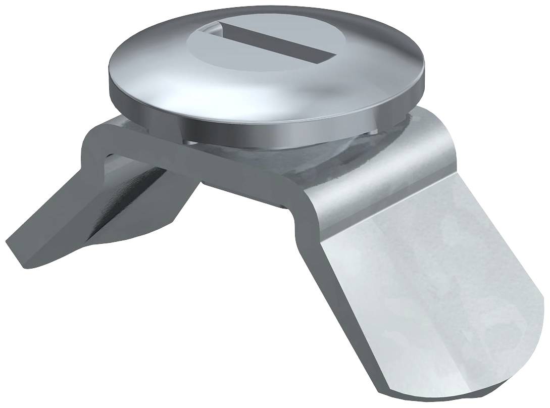 Metallischer Riegelverschluss mit Schraubendreherschlitz, verwendet zum Sichern von Paneelen oder Türen in technischen Anwendungen.