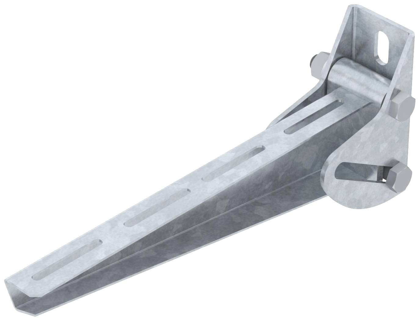 Metallischer Winkelträger mit mehreren Befestigungslöchern und Schraubverbindungen, geeignet für strukturelle Anwendungen.