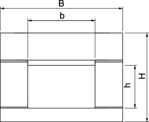 Diagramm zeigt ein Rechteck mit innenliegendem, schmalerem Rechteck. Breiten B und b sowie Höhen H und h sind beschriftet.