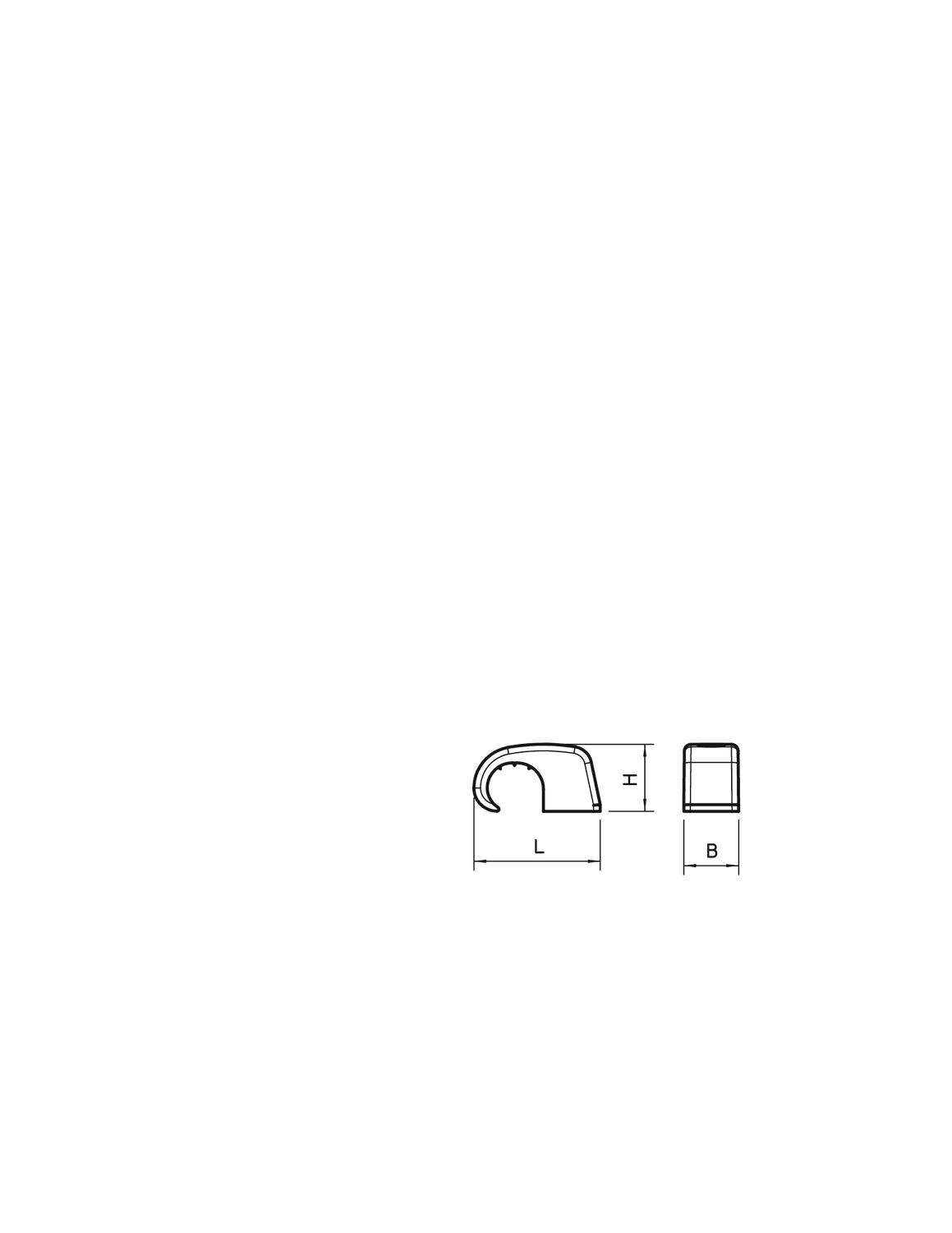 Diagramm eines U-förmigen Metallprofils mit Maßen: Länge (L), Breite (B), und Höhe (H). Dient zur Veranschaulichung von Profilabmessungen.