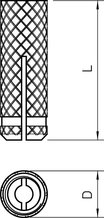 Technische Zeichnung eines Schlauchs mit Längenmaß L und Durchmesser D, zeigt Gitternetzstruktur und Querschnittsansicht.