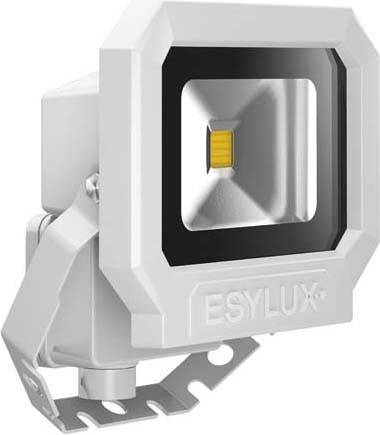Ein weißer LED-Strahler von ESYLUX mit rechteckigem Gehäuse und verstellbarer Halterung.
