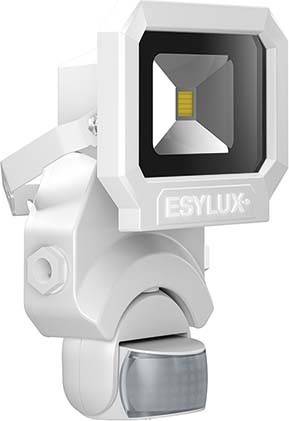 Bewegungsmelder mit LED-Strahler, Markenname 'ESYLUX', in Weiß, geeignet zur Sicherheitsbeleuchtung im Außenbereich.