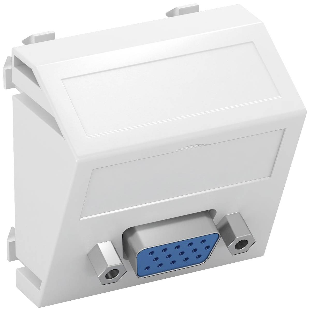 Ein weißes elektronisches Gerät mit einem blauen VGA-Anschluss in der Mitte, geeignet für Datenübertragung zwischen Geräten.