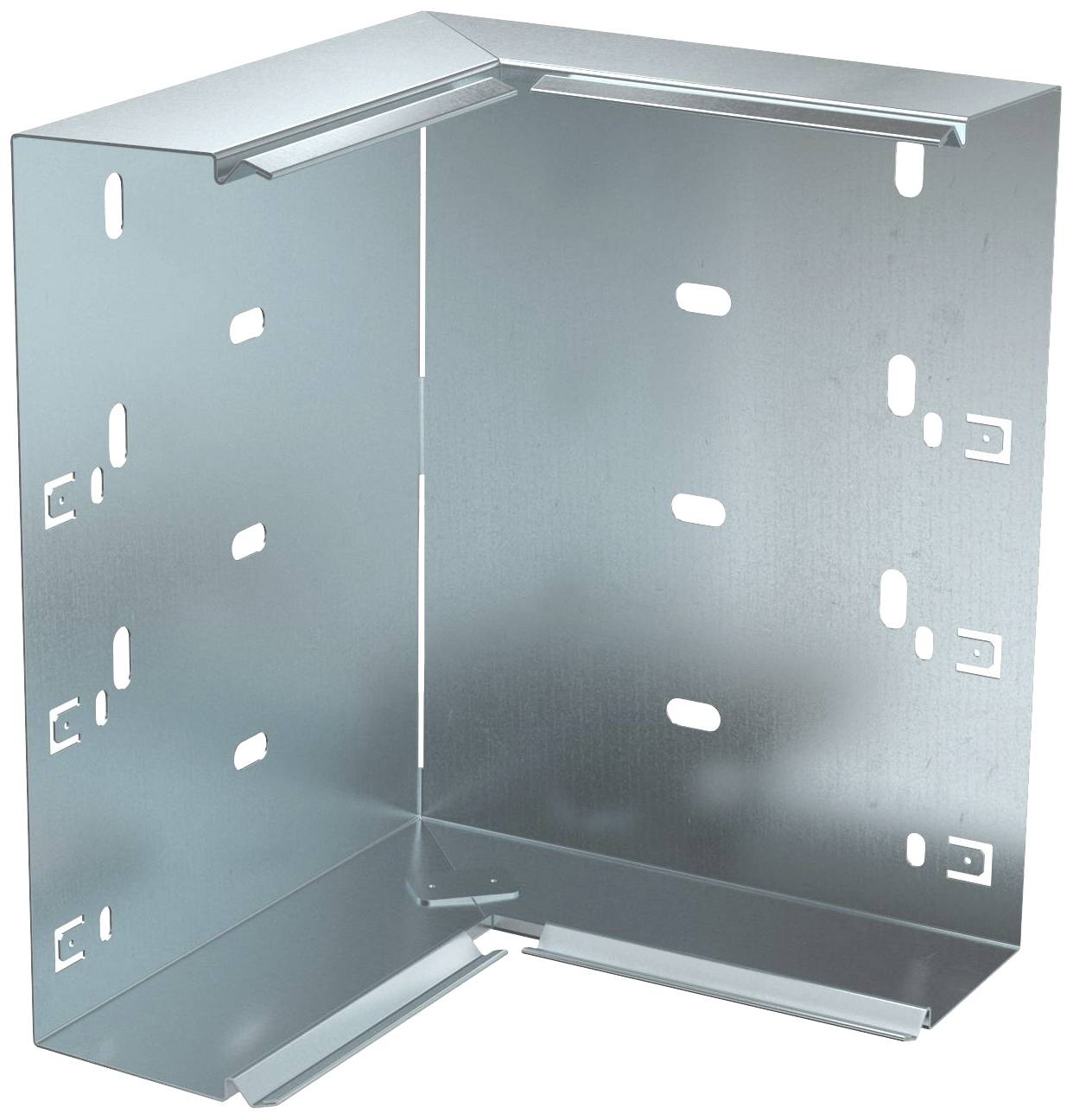 Metallisches Montagemodul mit mehreren Löchern für die Wandmontage, geeignet für industrielle oder elektrische Installationen.