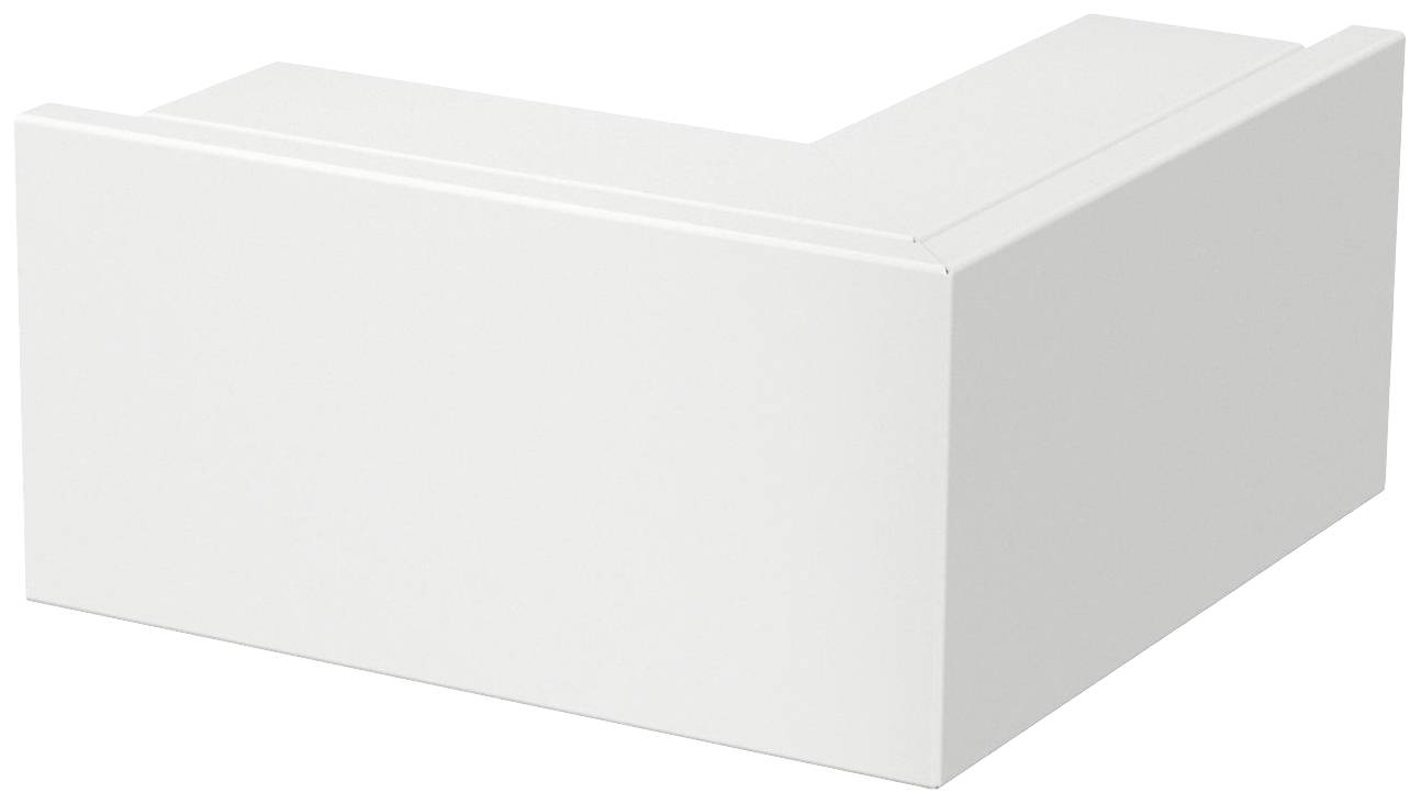 Ein weißes L-förmiges Verbindungsstück, vermutlich aus Plastik oder Metall, das als Eckverbinder in einem Kabelkanalsystem dient.