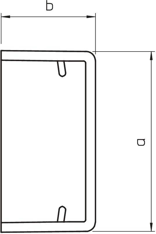 Technische Zeichnung: Querschnitt eines rechteckigen Rohrs mit angegebenen Maßen: Breite 'b' und Höhe 'h'.
