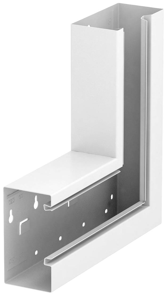Metallischer L-förmiger Winkel. Wird vermutlich für Bau- oder Installationszwecke verwendet, mit Löchern für Befestigungen.