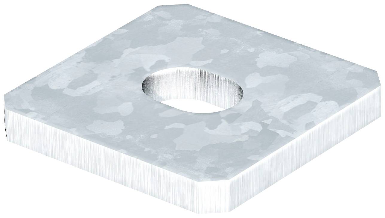 Metallplatte mit quadratischer Form und zentralem ovalen Loch.