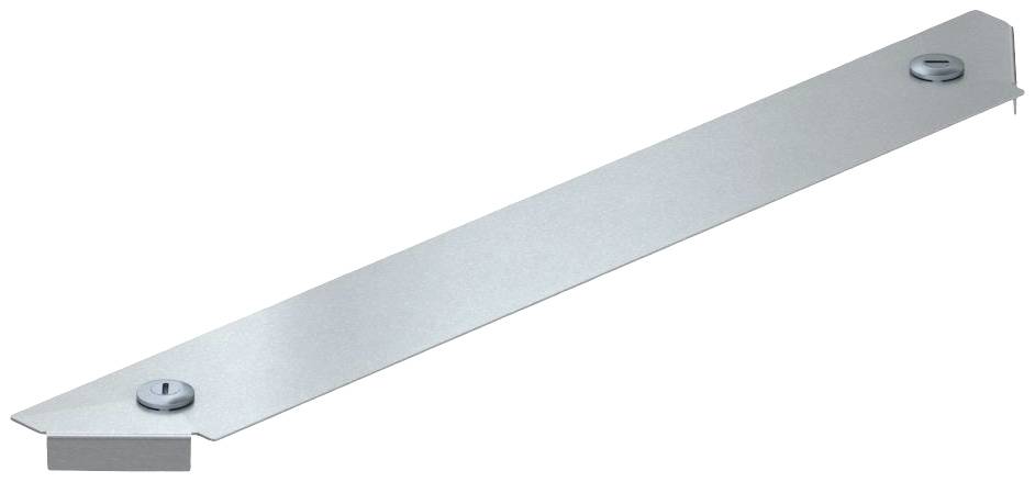 Ein langer, schmaler Metallstreifen mit zwei Schrauben an den Enden.
