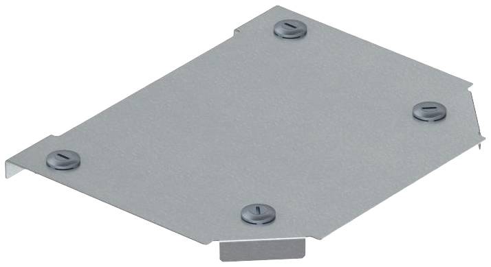 Metallplatte mit vier Schrauben an den Ecken befestigt, rechteckige Form.