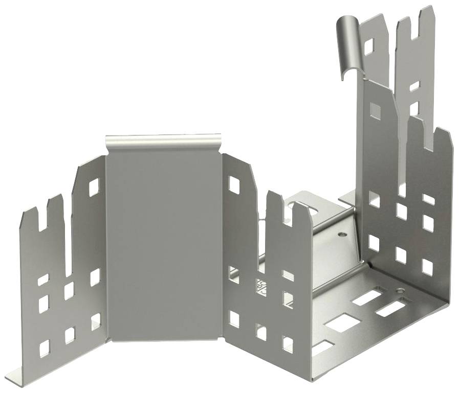 Metallisch-silbernes Gerät mit rechteckigen, perforierten Flächen und mehreren Fächern.