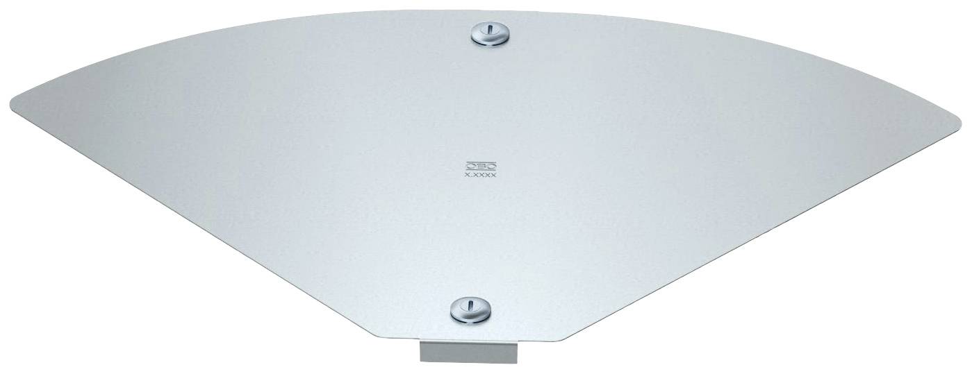 Metallisches, dreieckiges Bauteil mit abgerundeten Ecken und drei Schraubenlöchern, wahrscheinlich eine Abdeckung oder Platte.