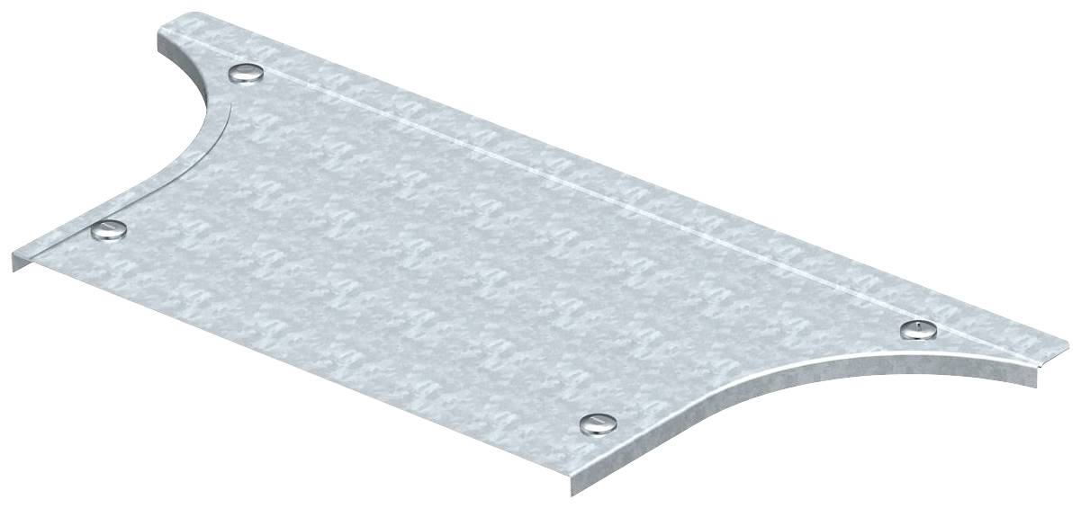 Metallplatte mit gebogenen Kanten und vier Löchern an den Ecken, vermutlich für Befestigungszwecke. Oberfläche strukturiert.