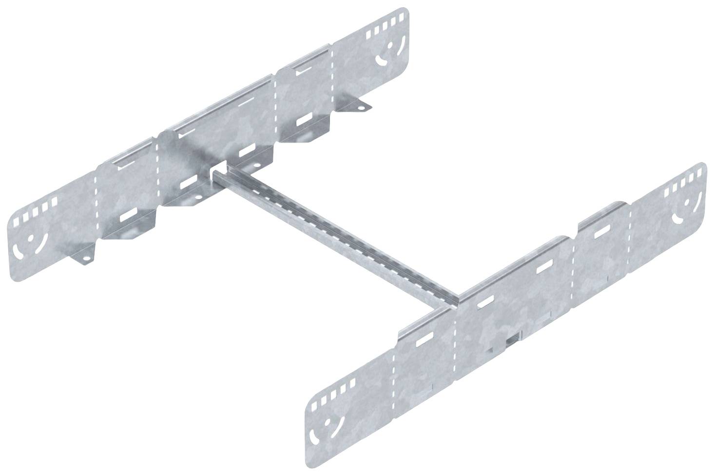 Metallhalterung zur Befestigung von zwei Holzbalken an einer Wand mit mehreren Löchern für Schrauben, zeigt eine T-Form.