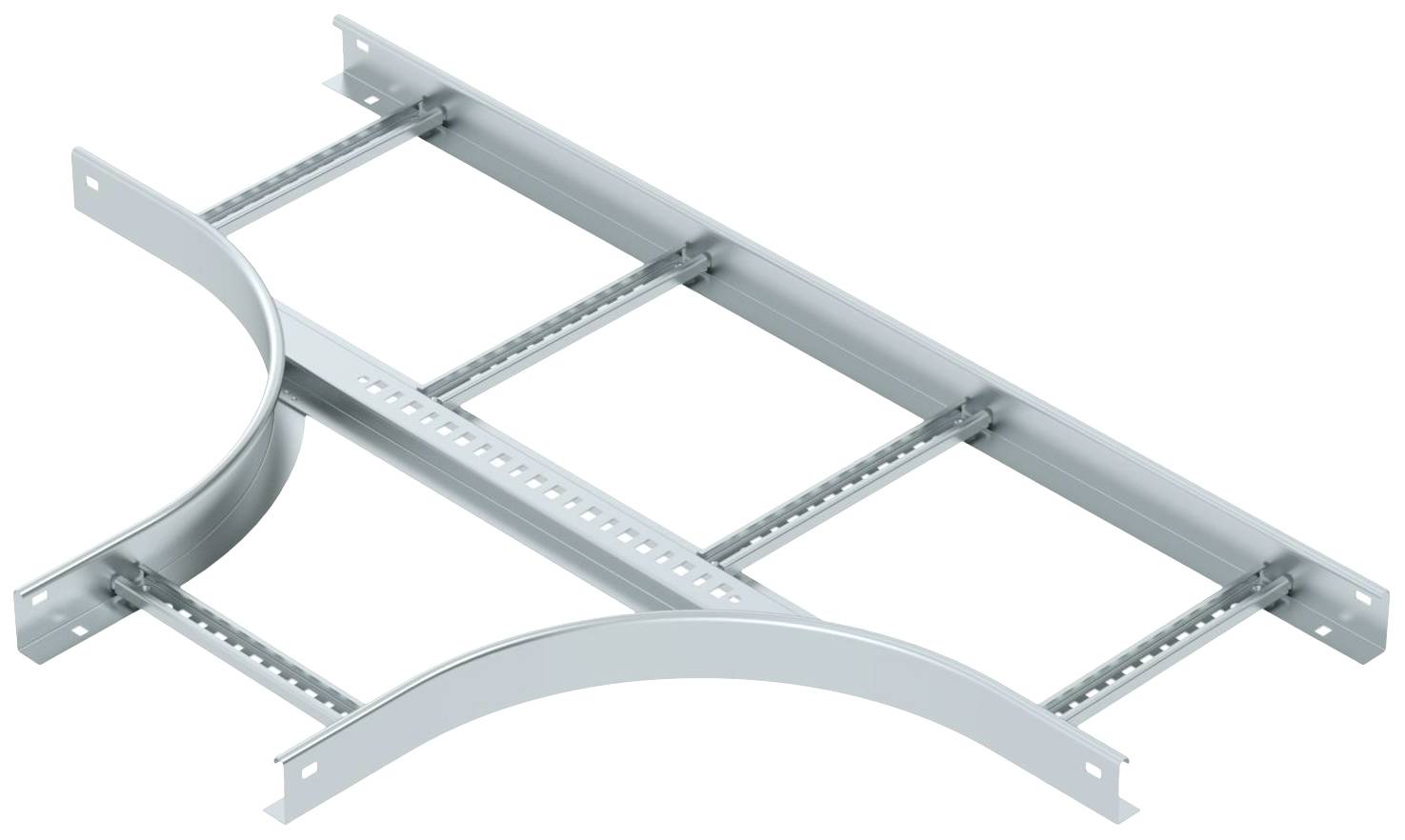 Metallkabelrinne mit gebogenem Design, geeignet für Kabelmanagement in technischen Installationen.
