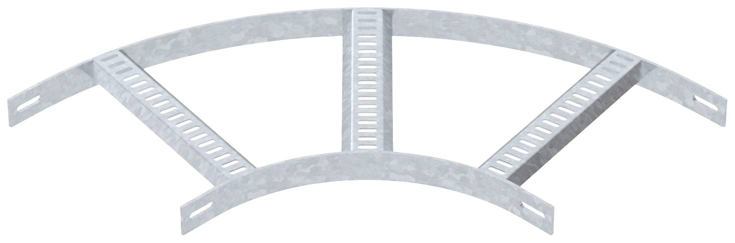 Metallisches Kabelrinnensystem, gebogenes Segment mit drei Querverbindungen für das Verlegen von Kabeln in einer Kurve.