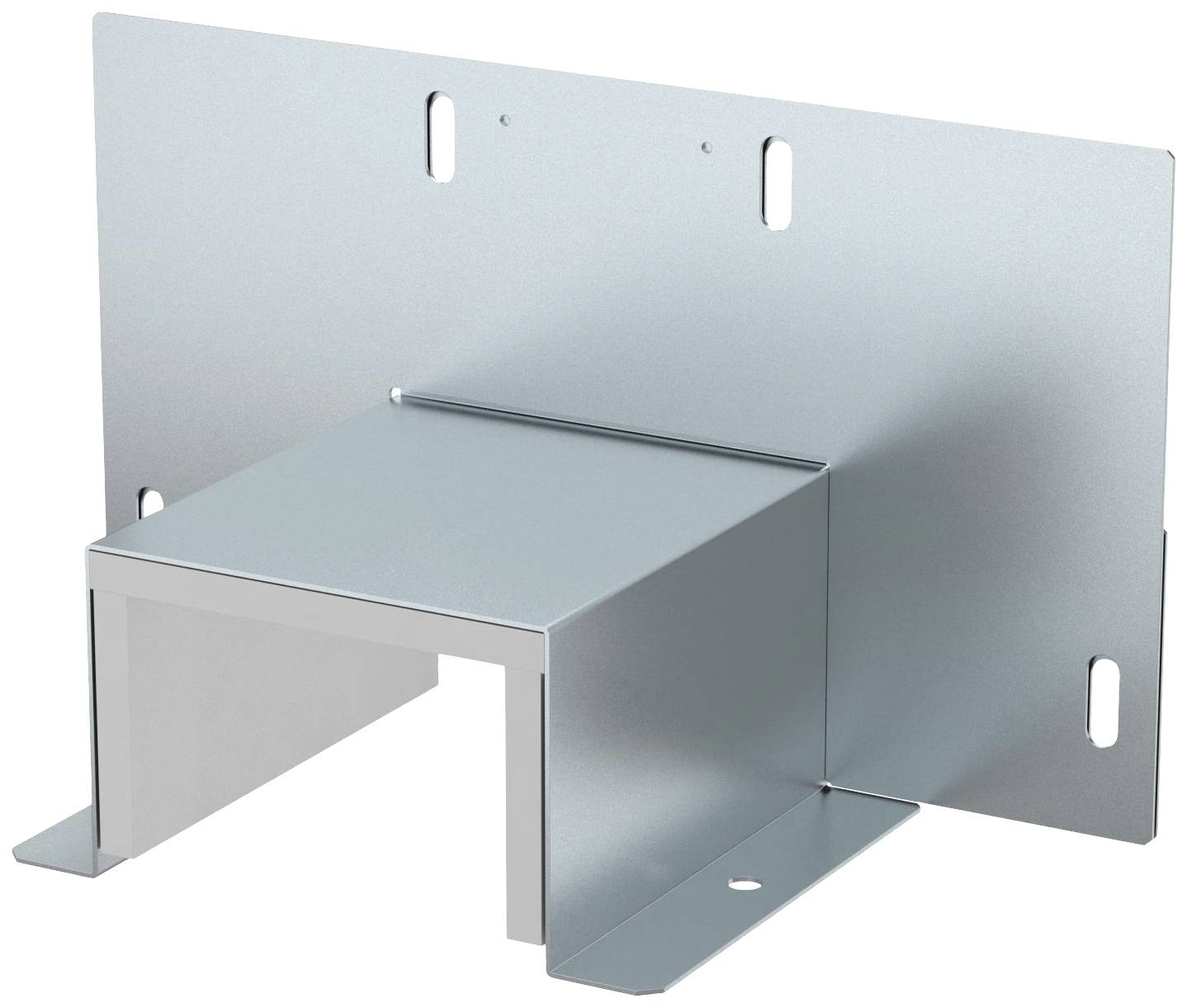 Metallwinkelhalterung mit rechteckiger Basis und vertikaler Platte, die mehrere Befestigungslöcher enthält. Geeignet für Wandmontage.