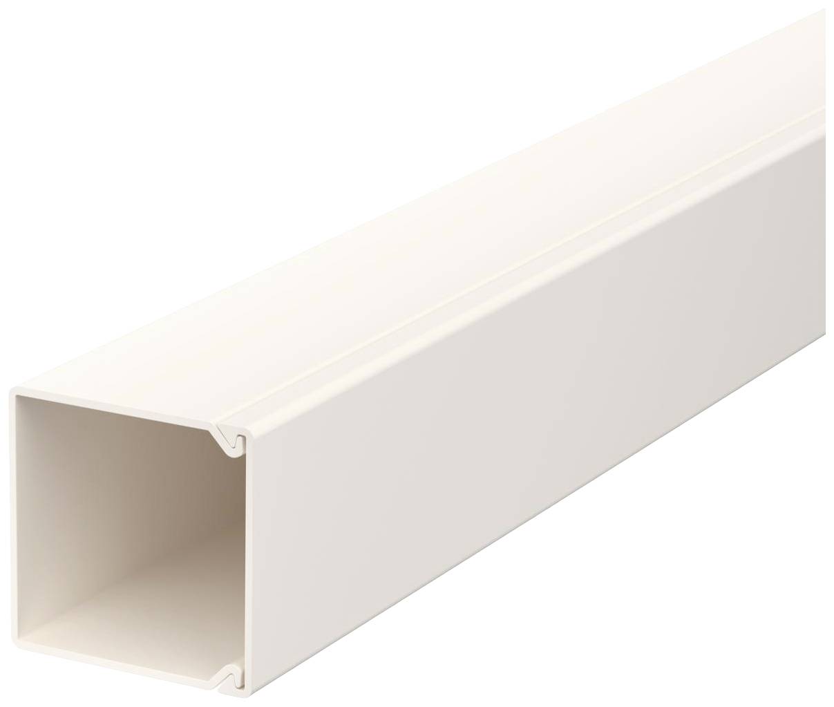Ein rechteckiger, weißer Kabelkanal aus Kunststoff, der zum Schutz und zur Organisation von Kabeln verwendet wird.