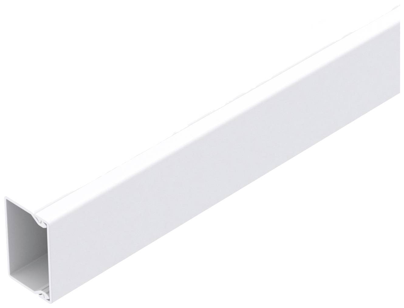 Ein weißer, rechteckiger Kabelkanal aus PVC, zur sauberen Verlegung und Schutz von Kabeln in Innenräumen.