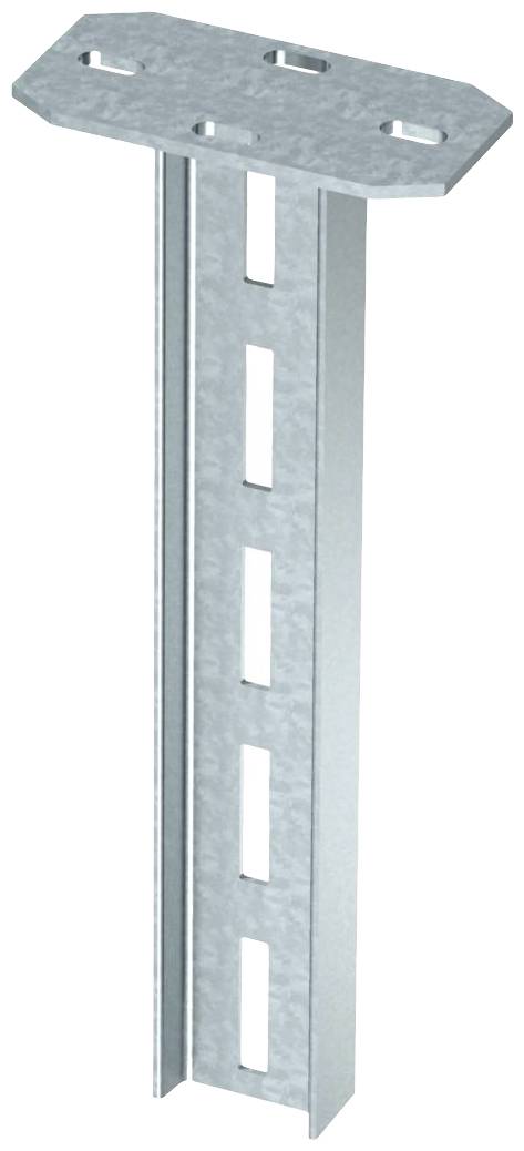 Metallstütze mit rechteckiger Basis und vertikalen Schlitzen, verwendet zur Befestigung und Unterstützung von Strukturen.