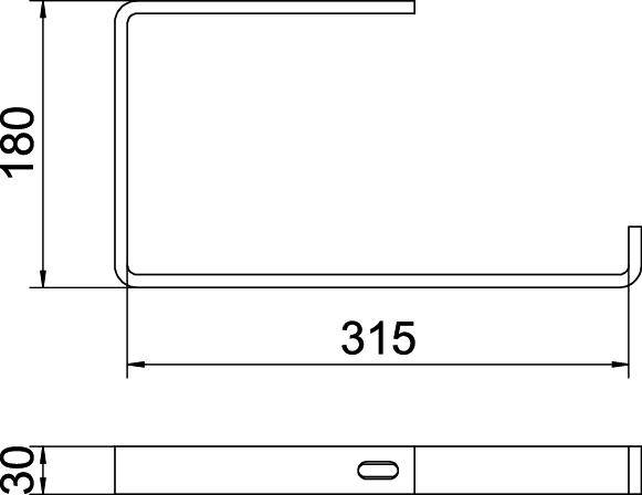 Technische Zeichnung eines rechteckigen Metallprofils. Maße: Höhe 180 mm, Breite 315 mm, Tiefe 30 mm.