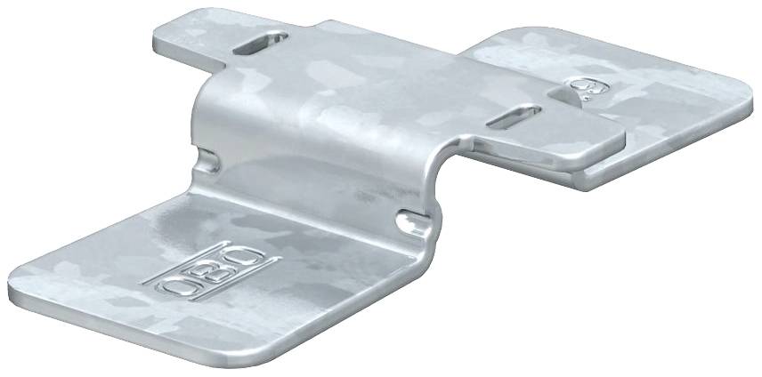 Ein metallisches Bauteil mit eingraviertem 'DBD'. Es besitzt eine flache Form mit gewölbter Mitte und zwei seitlichen Befestigungsflächen.