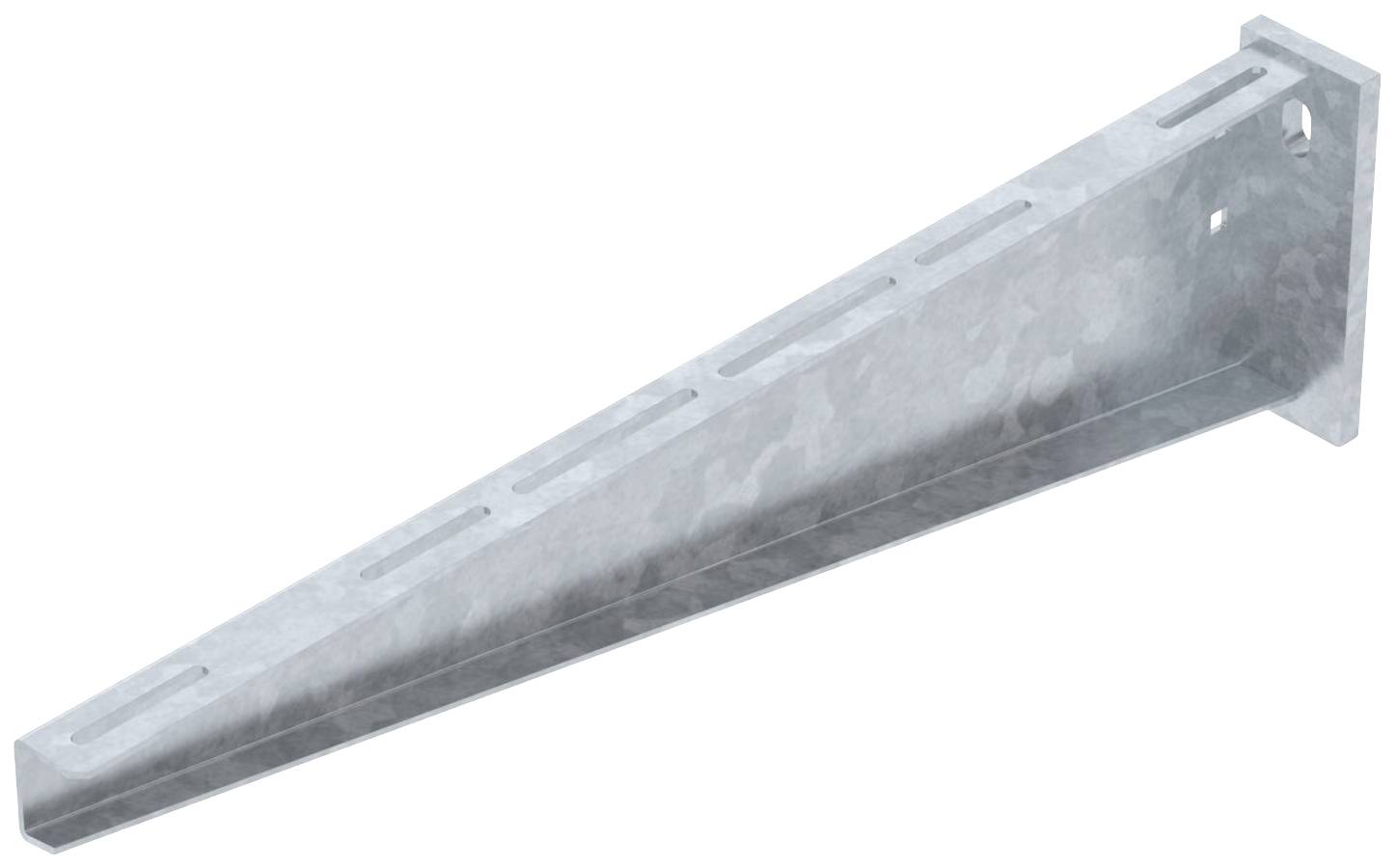 Metallwinkelhalterung, verzinkt, mit mehreren Langlöchern zur flexiblen Befestigung an Wänden oder anderen Oberflächen.