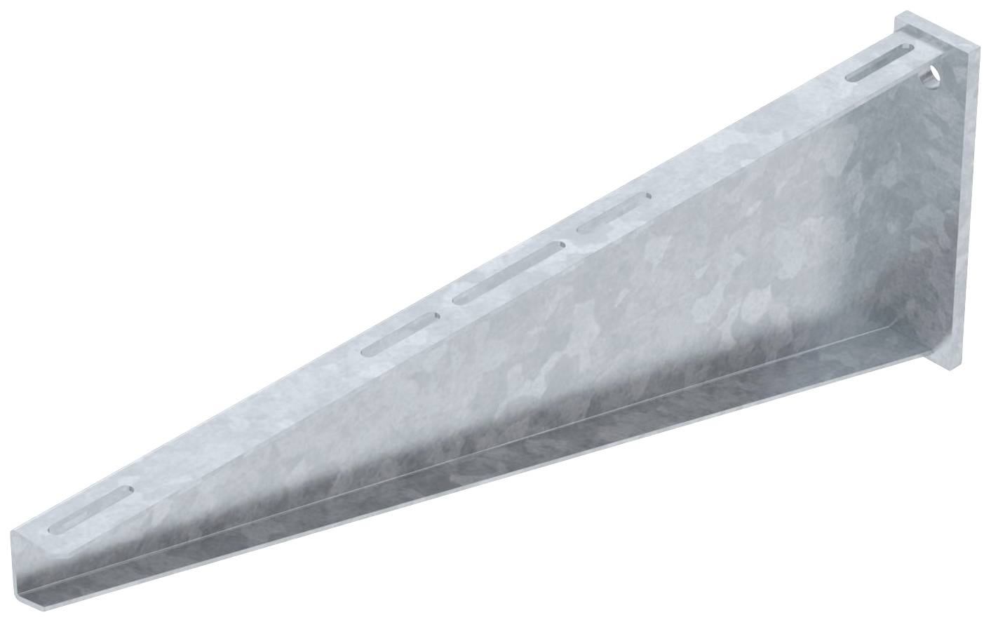 Metallkonsole aus galvanisiertem Stahl mit Löchern zur Wandmontage. Sie dient der stabilen Befestigung von Regalböden.