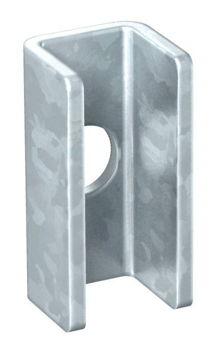 Metallischer Haken in U-Form mit mittigem Loch, zur Befestigung in Bauprojekten geeignet.