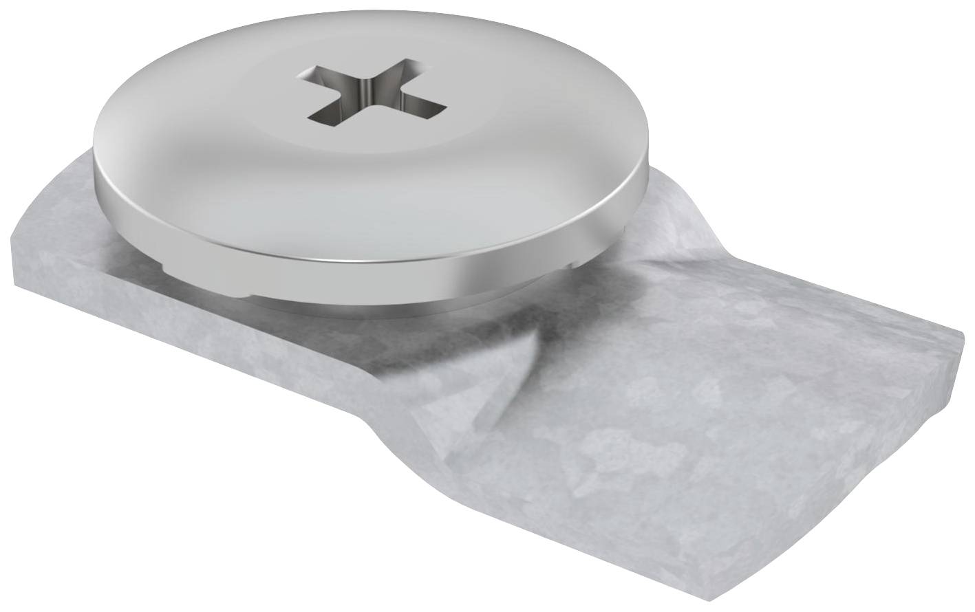 Metallknopf mit Kreuzschlitz auf flacher, texturierter Unterlage.