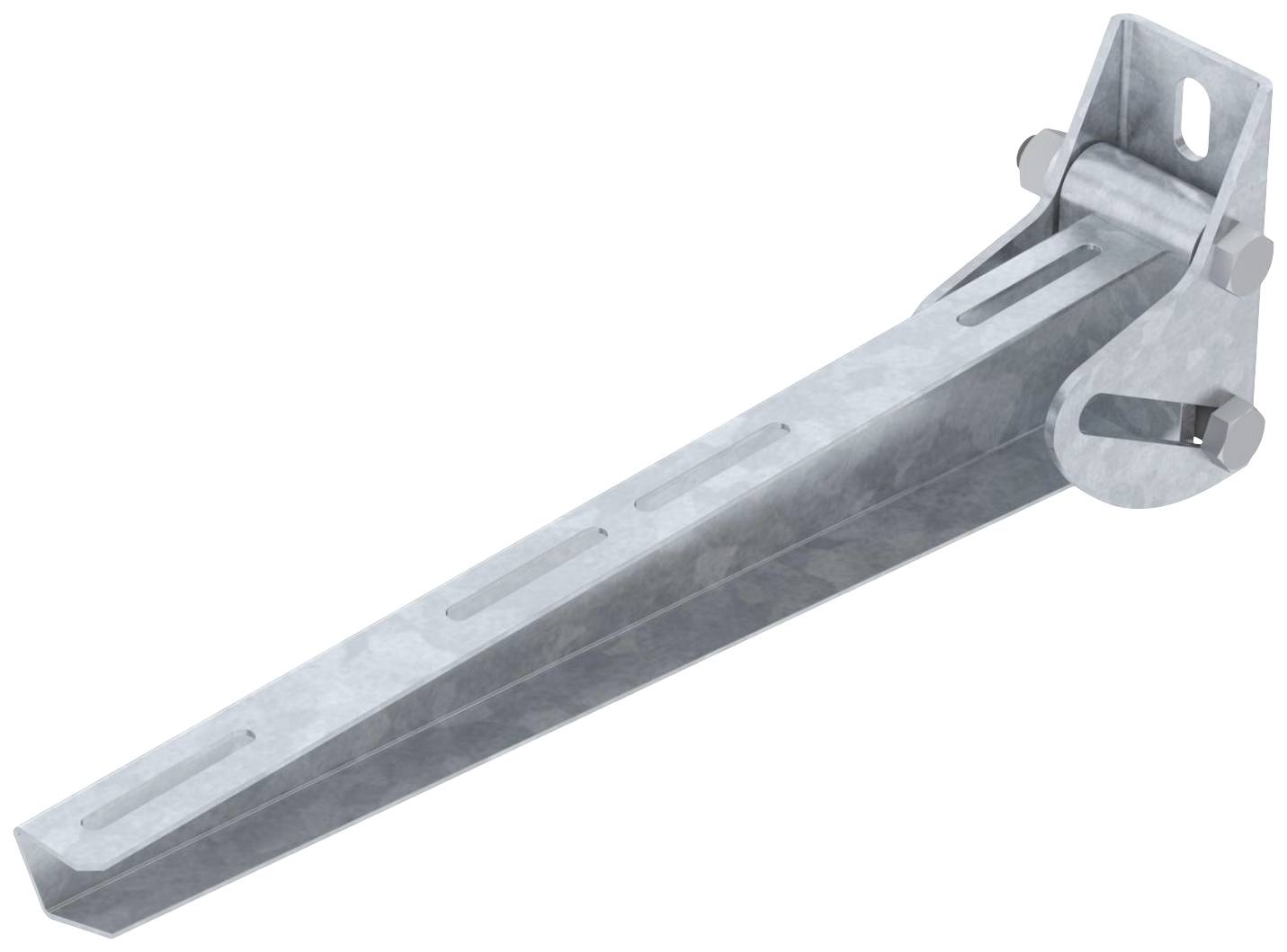 Metallverstrebung für Wandhalterung mit Schraubenlöchern, zur Stabilisierung montierter Objekte an Wänden, aus robustem Material.