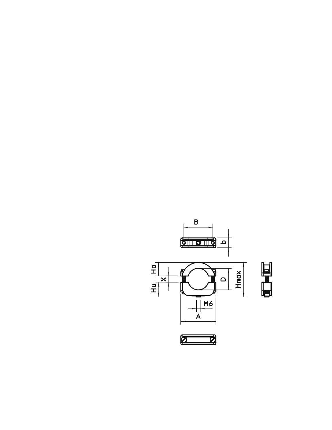 Schematische Zeichnung eines zylindrischen mechanischen Teils mit zentrischem Loch, Bemaßungen für B, D, A, H0, HL, M6 und H1 vorhanden.