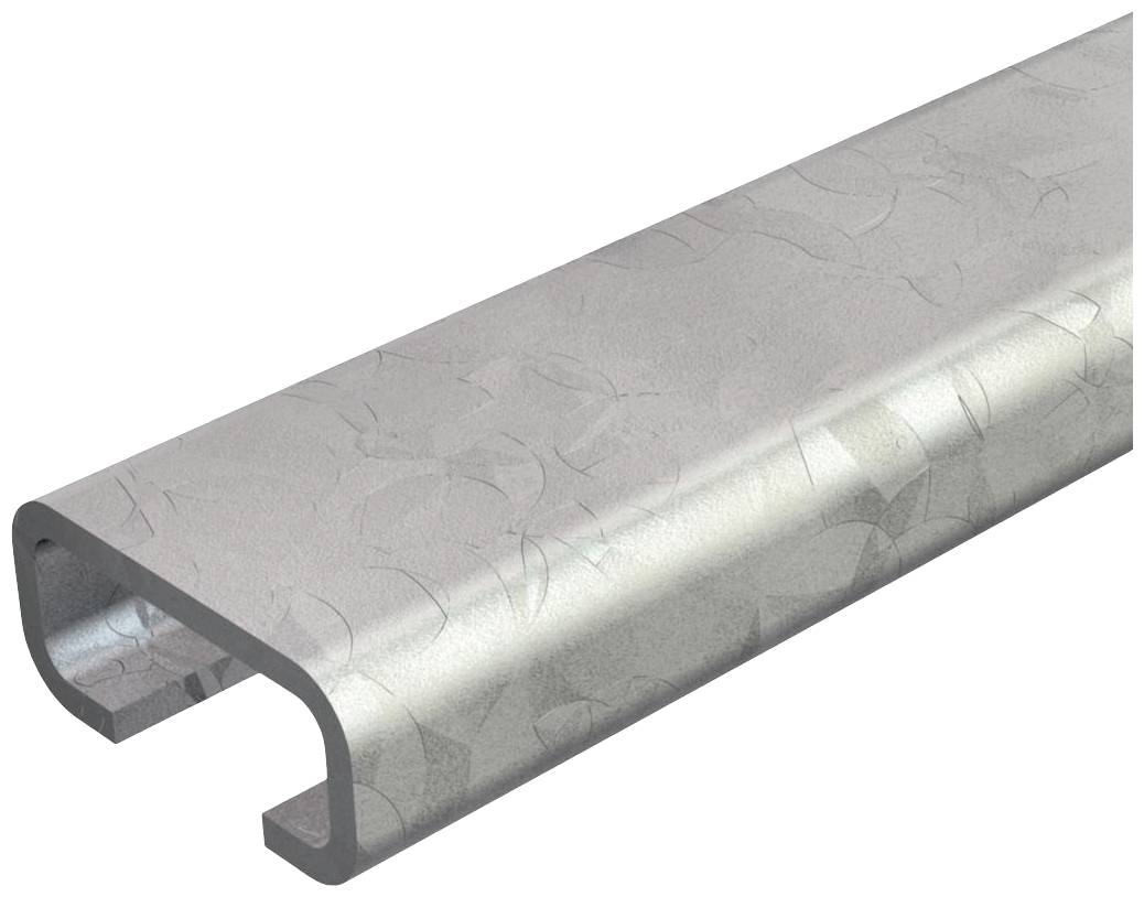 Graues U-Profil aus Metall, zeigt Seitenansicht mit leicht reflektierender Oberfläche und glatter Struktur.