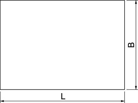 Rechteck mit den Beschriftungen 'L' für Länge und 'B' für Breite, zeigt die Dimensionen eines rechteckigen Objekts.