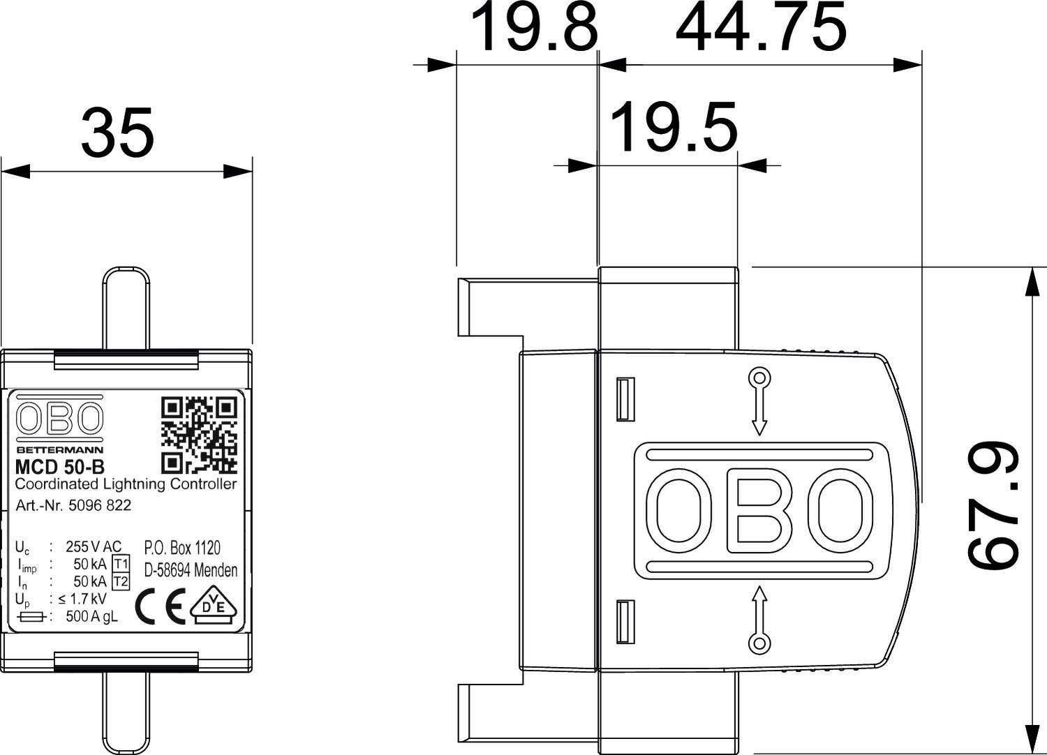 OBO Bettermann 5096822 MCD 50-B 0 Überspannungsableiter 50 kA 1St.