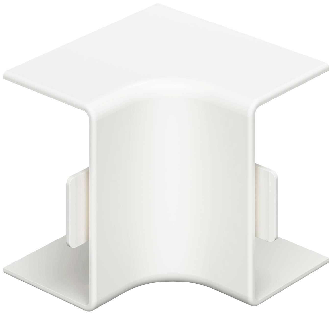 Weiße, rechteckige Kunststoffhalterung mit abgerundeten Kanten, die möglicherweise zur Befestigung oder Unterstützung in Konstruktionen dient.