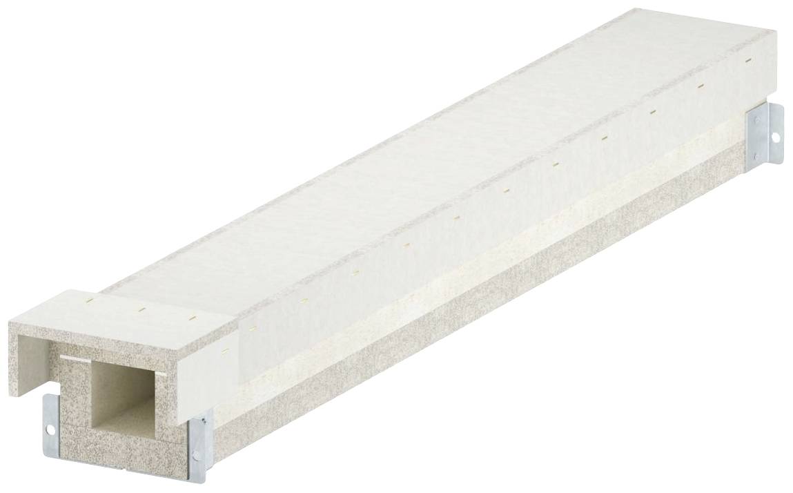 Rechteckiger, länglicher Lüftungskanal aus hellem Material mit Stützelementen an den Ecken.