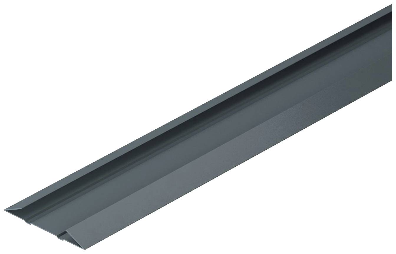 Ein dunkelgraues Aluminiumprofil, rechteckig mit Längsrillen, das zur Montage oder als Strukturelement verwendet werden kann.