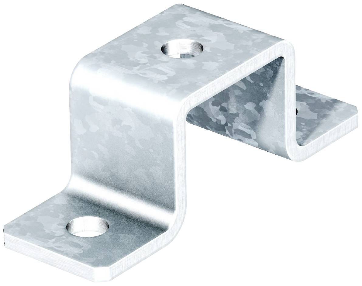 Metallwinkel mit zwei Löchern, verzinkt, in Z-Form gebogen. Verwendet zur Befestigung oder Montage in Bauprojekten.