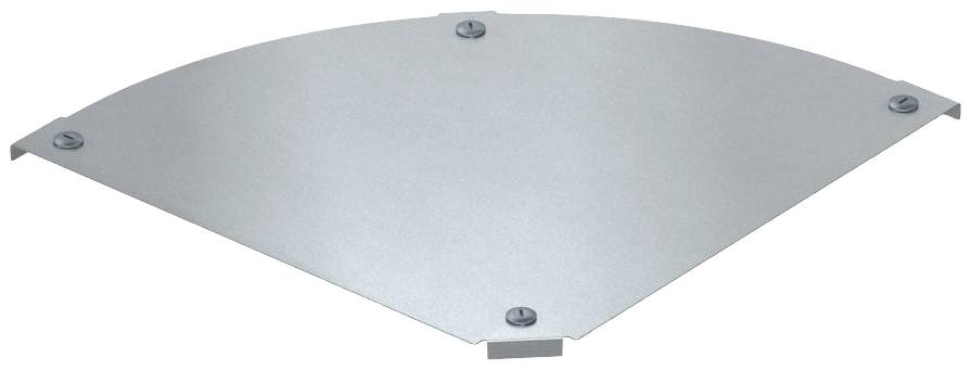 Ein dreieckiges Metallblech mit abgerundeter Spitze und vier Schrauben in den Ecken wird gezeigt.