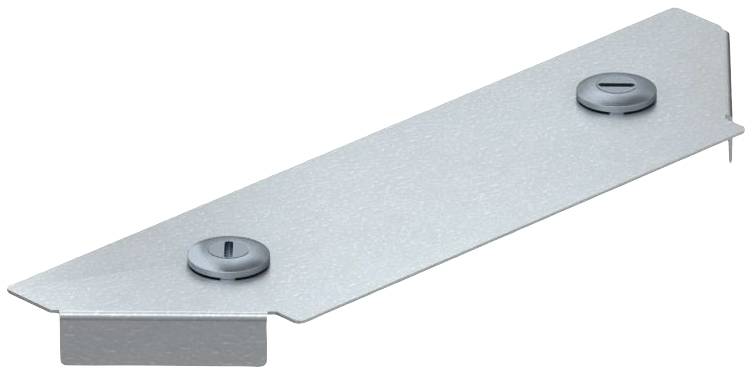Metallplatte mit zwei Schraubenköpfen, rechteckige Form, silberfarben.