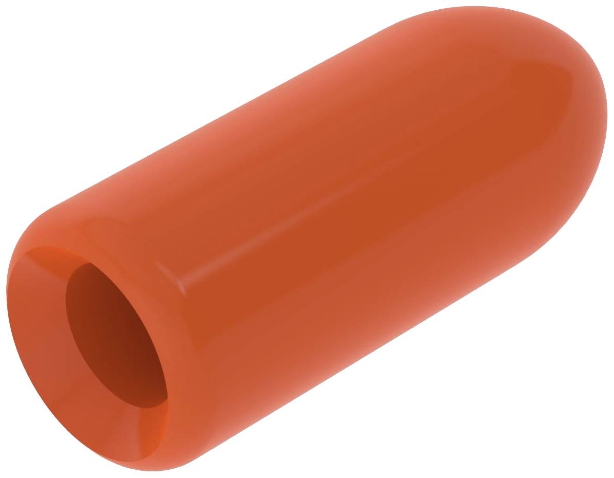 Ein orangefarbener, röhrenförmiger Gegenstand mit einem abgerundeten Ende, möglicherweise ein Kunststoffteil.