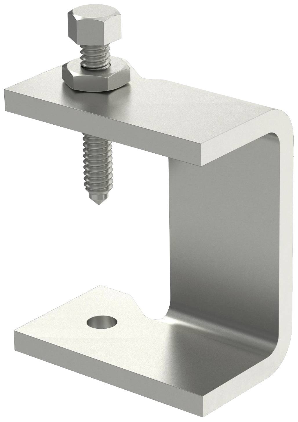 Metallwinkel mit Schraube und Mutter, typischerweise zur Befestigung in Konstruktionen verwendet. Silberfarbene Oberfläche, rechteckige Form.